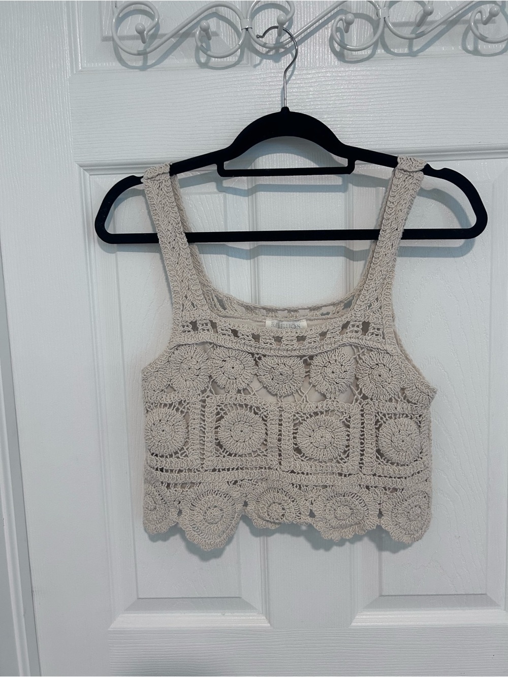 Rebellion Beige Crochet Crop Top Fairy Babydoll Hippie Size M